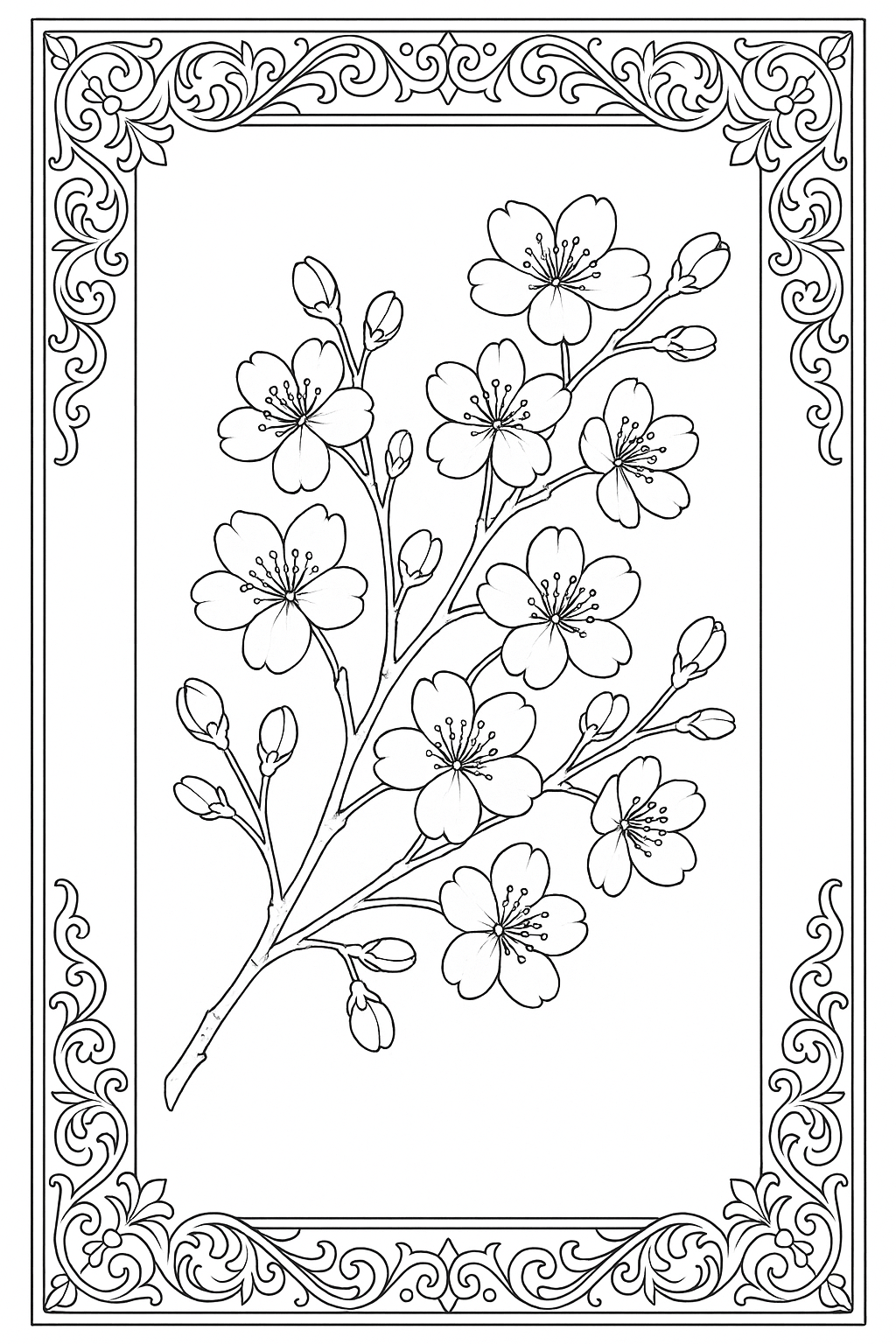 Cherry Blossom Branch Coloring Page