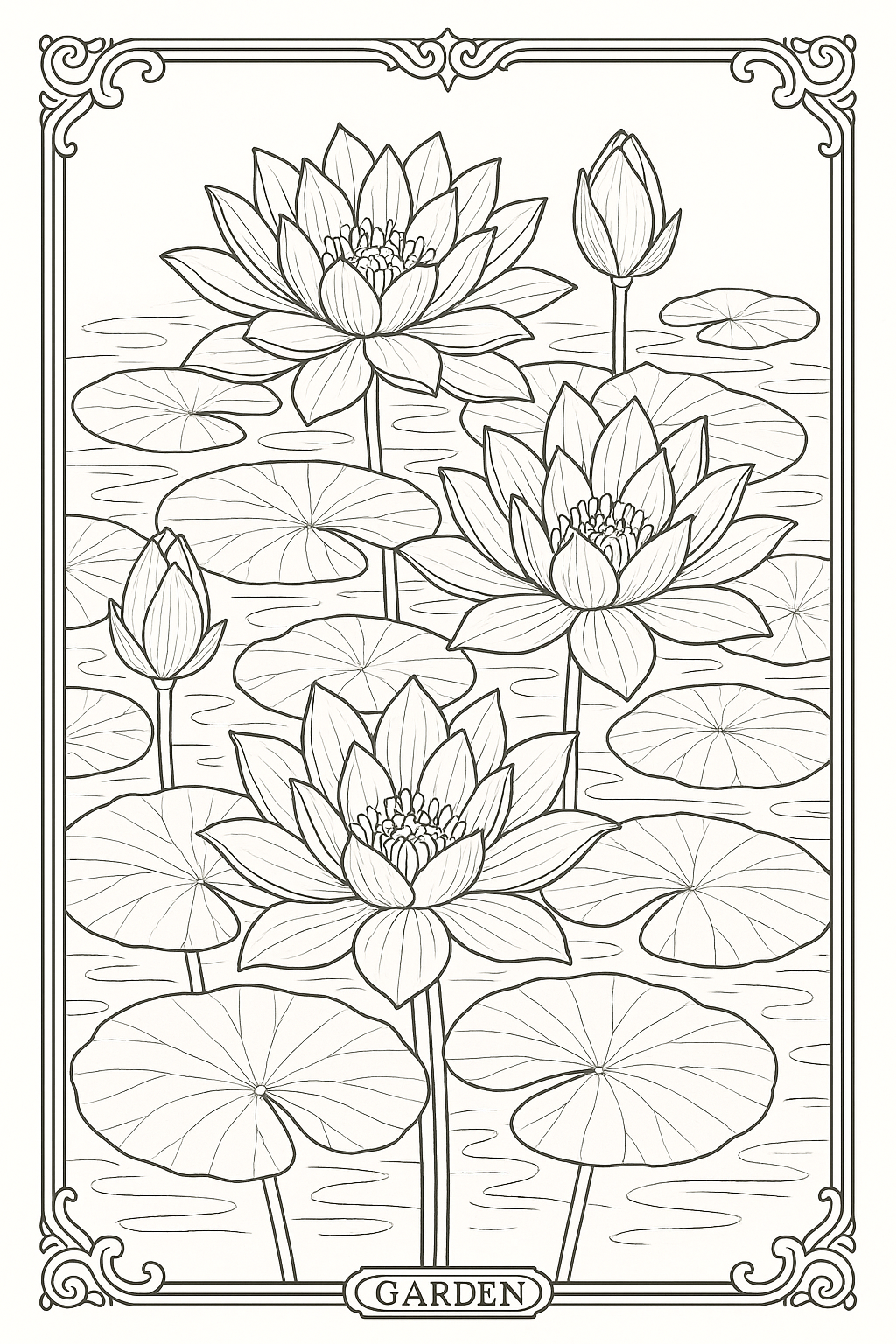 Lotus Pond Coloring Page