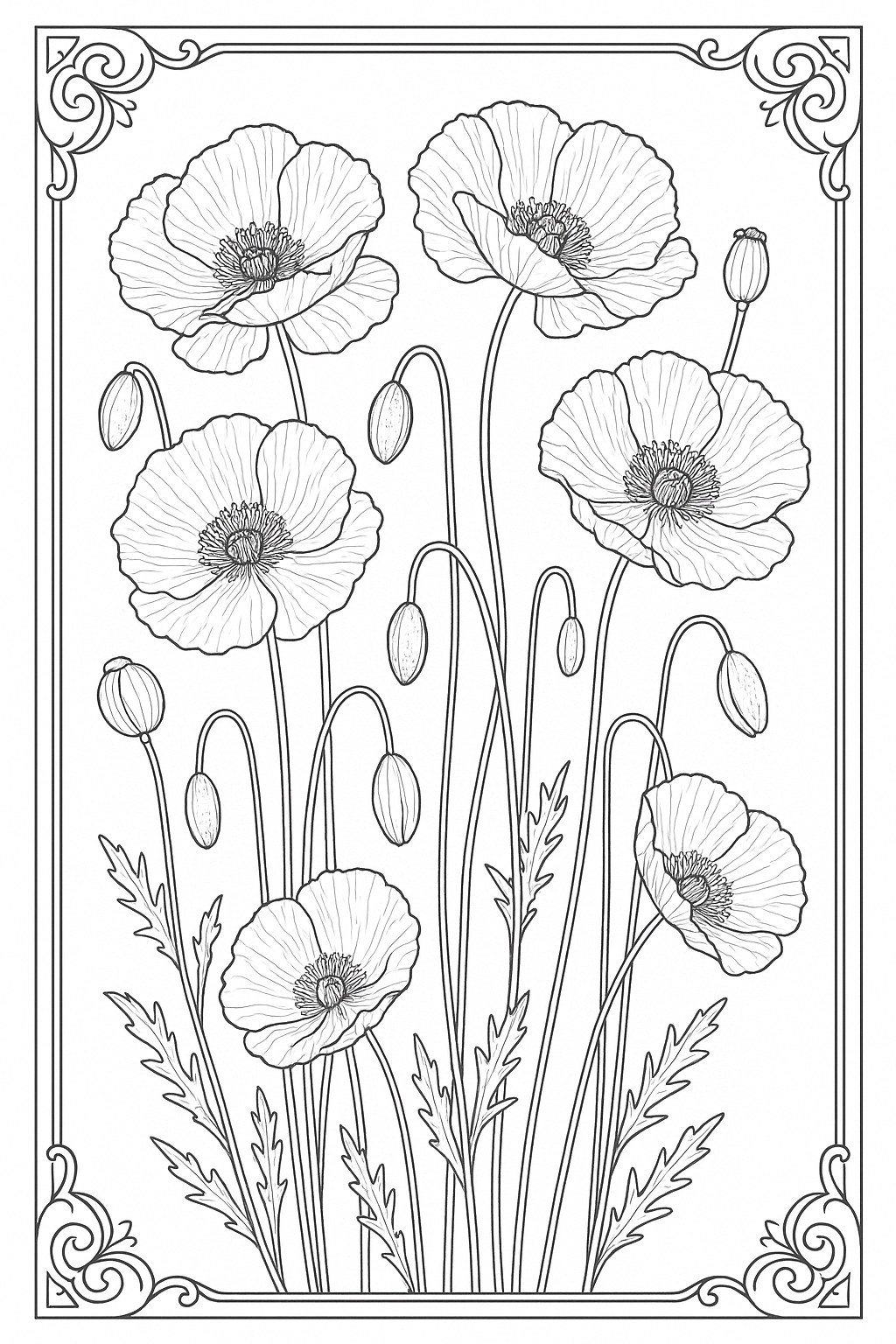 Poppy Meadow Coloring Page