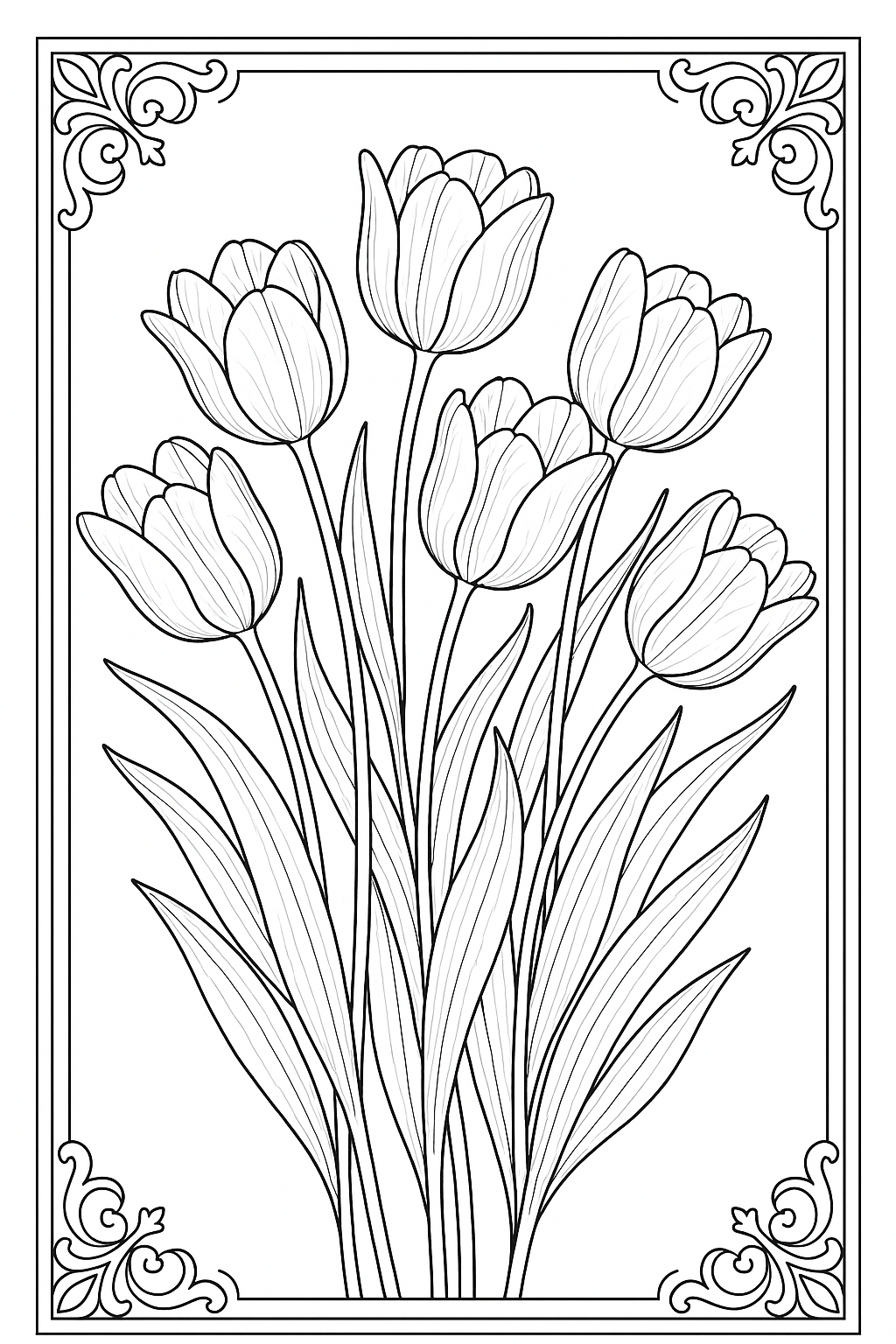 Tulip Cluster Coloring Page