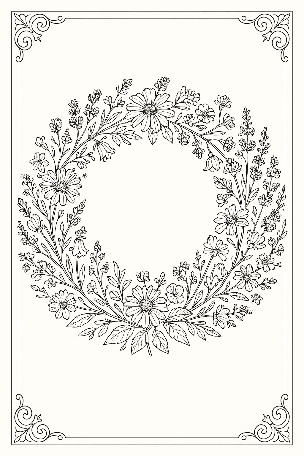 Wildflower Wreath Coloring Page