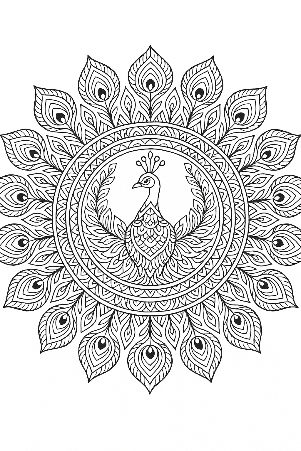 Peacock Mandala Coloring Page