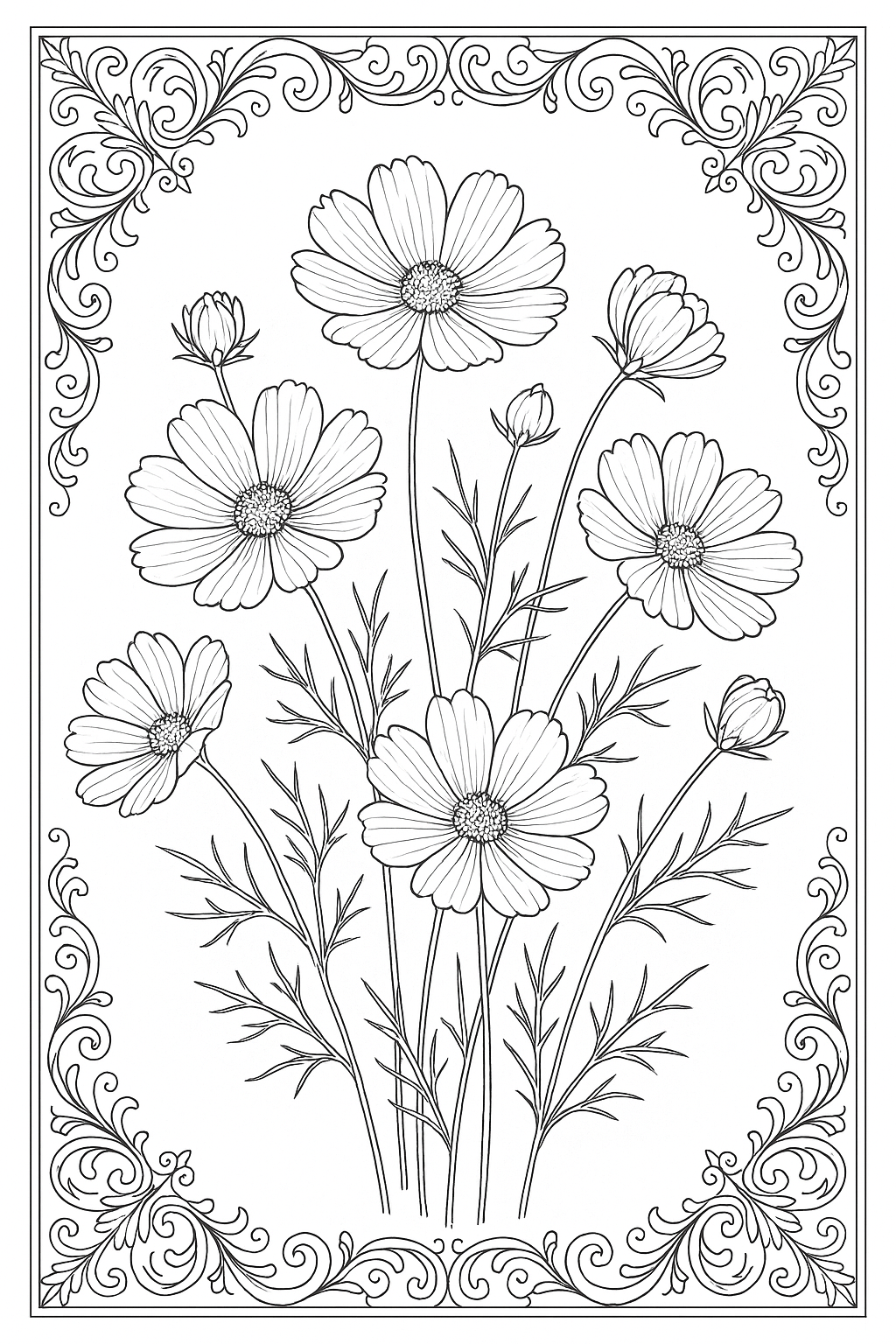 Autumn Cosmos Coloring Page