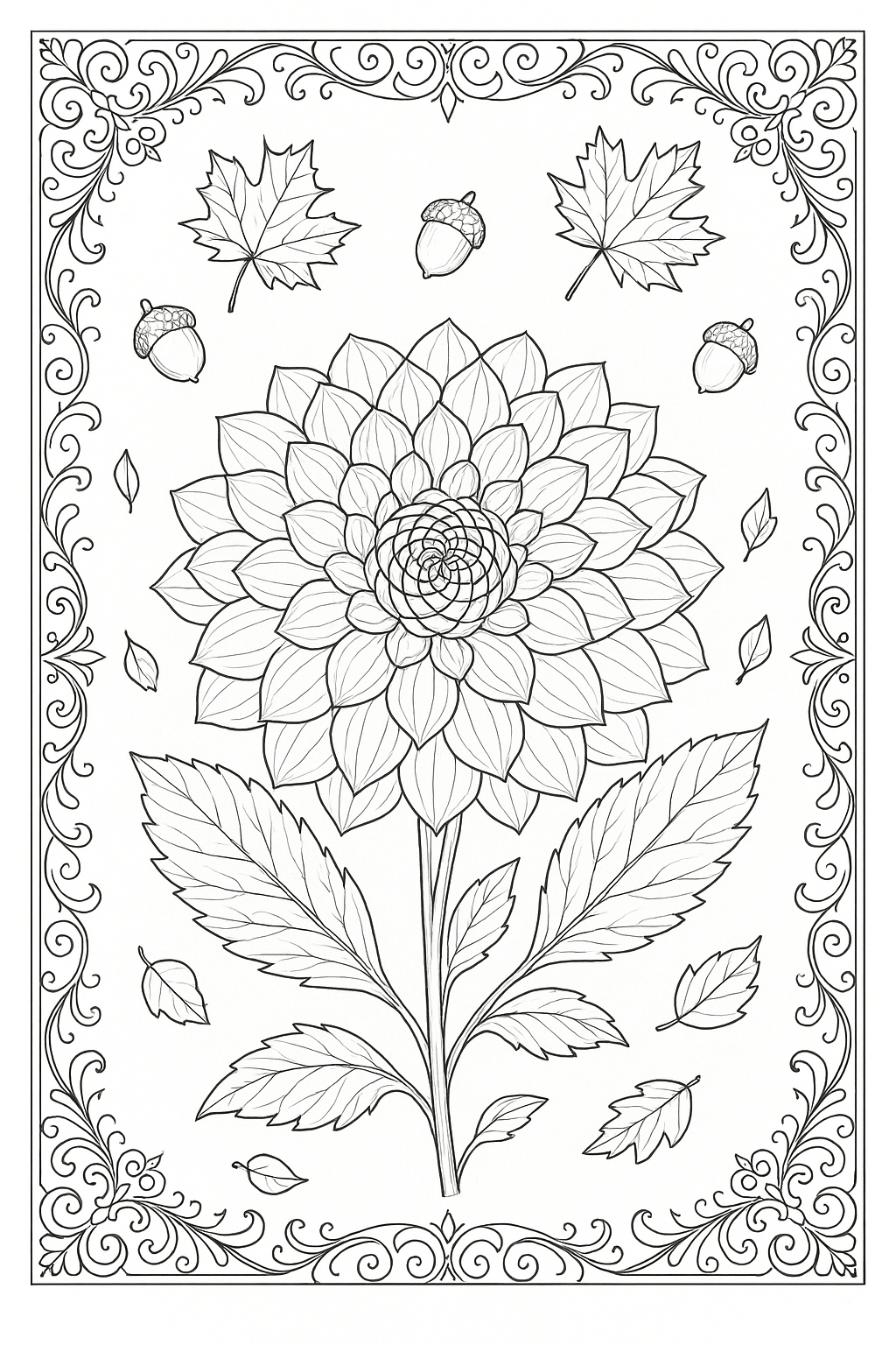 Autumn Dahlia Coloring Page