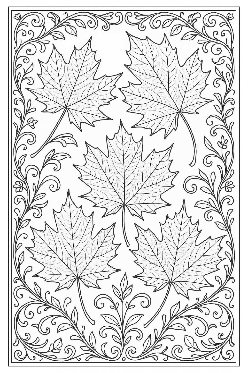 Autumn Maple Leaves Coloring Page